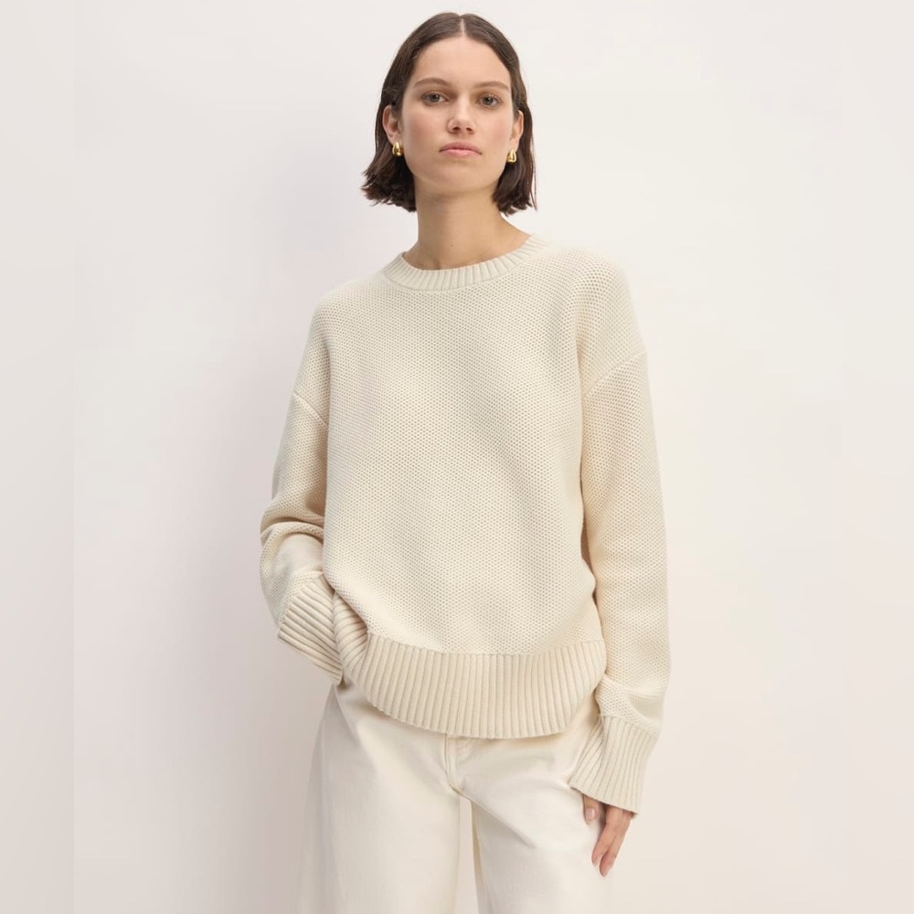 NWOT! EVERLANE THE COTTON HONEYCOMB SQUARE CREW SWEATER LARGE